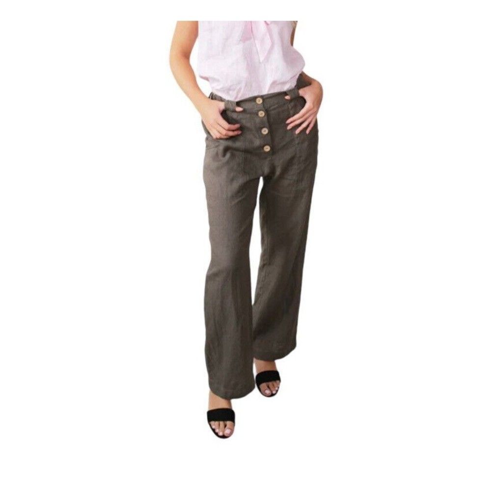 WORTH Pants Womens Size 10 Brown Sailor Button Front Wide Leg